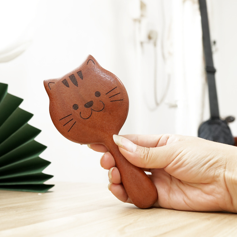 小猫檀木气垫按摩梳子头部经络头皮女士随身携带顺发长发木质批发|undefined
