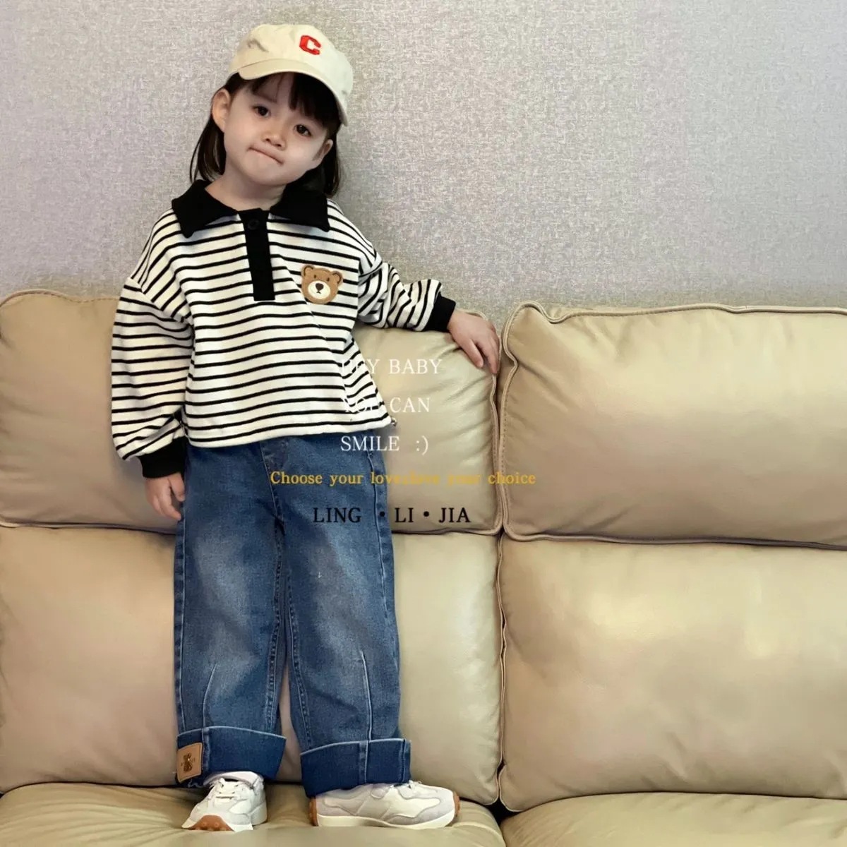 Children's basic crew neck sweatshirt for spring and autumn striped set, 2023 autumn fashion short sleeve stylish cute loose Korean style casual trend