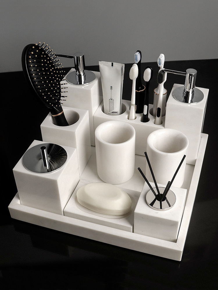 Juego de lavado de baño de mármol de lujo ligero, bandeja de baño, caja de pañuelos, artículos de baño de hotel de estilo europeo