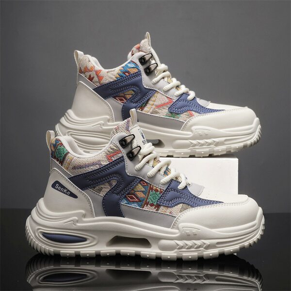 Giày thể thao nam cổ trung, giày sneaker năng động đế dày tăng chiều cao, dây buộc, phối màu — Việt Nam, màu, đen