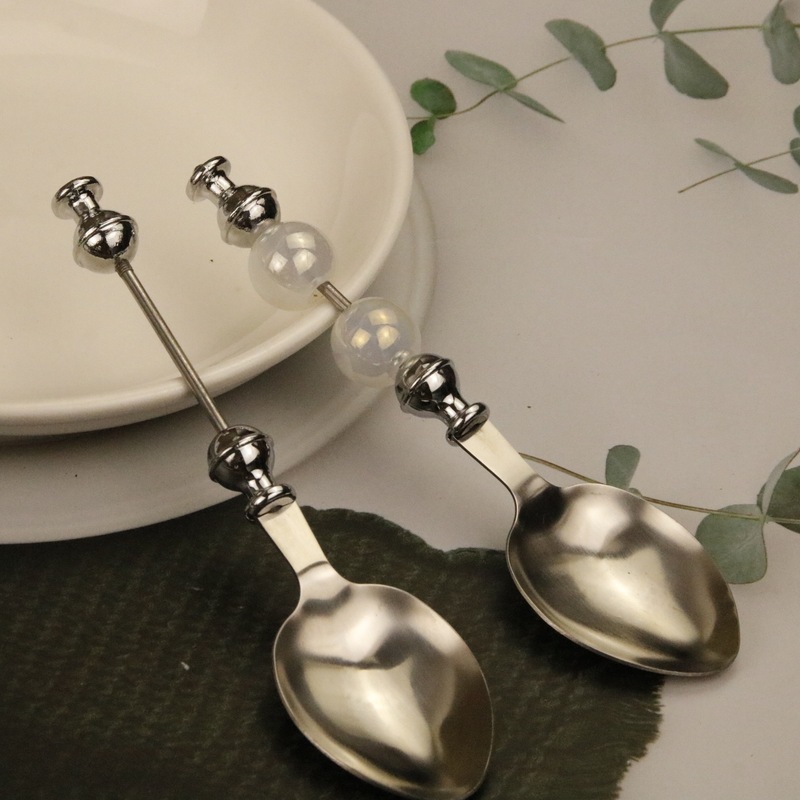 Nordic Cross-border Stainless Steel Tableware DIY Beaded Spoon Rice Spoon Dessert Spoon Cake Spoon Tableware in stock