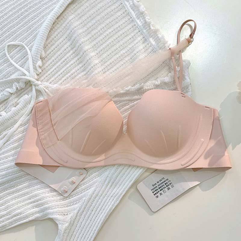 T5 nueva copa de garra de gato de concha, pechos pequeños reunidos, gran espalda sin tirantes, hermosa ropa interior, cuello colgante, sexy sujetador de estilo puro