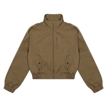 启林男装美式潮流美拉德卡其色女短款显瘦个性秋季夹克显身材上衣