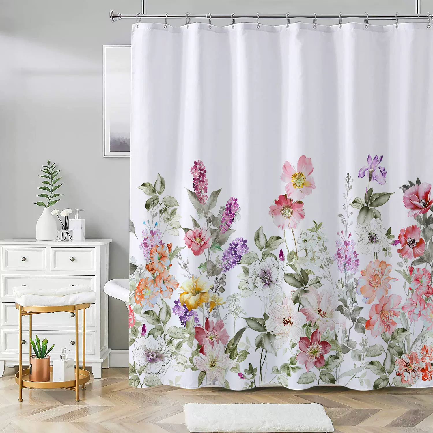 亚马逊热卖数码印花防水浴帘跨境货源春天鲜花浴室淋浴帘小额批发