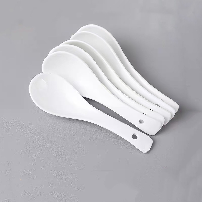 Simple línea negra cuchara de cerámica doméstica cuchara de comedor cuchara de mango largo sopa de restaurante cuchara de restaurante cuchara pequeña