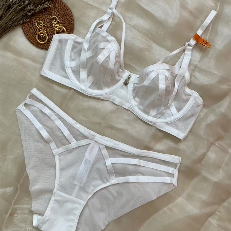 2023 Novo conjunto de sutiã sexy francês ultrafino com bojo e anel de aço para mulheres, roupa íntima grande_voghion.com