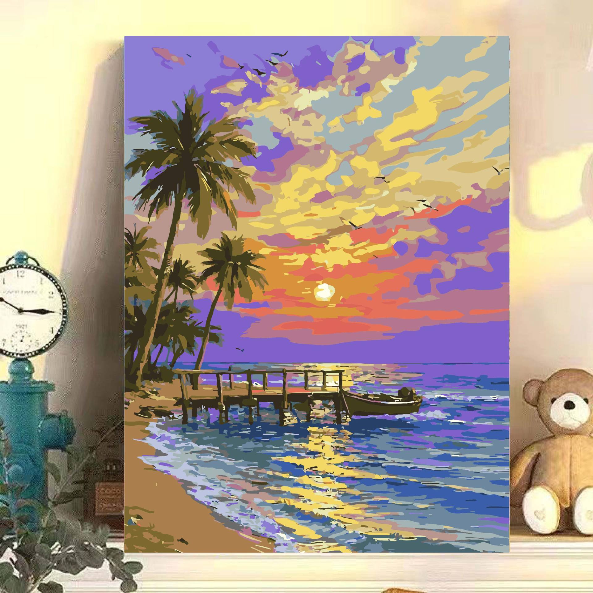 Paisaje floral diy relleno manual acrílico pintura al óleo digital de alto valor de color curado 0 pintura al óleo de relleno base en el viento