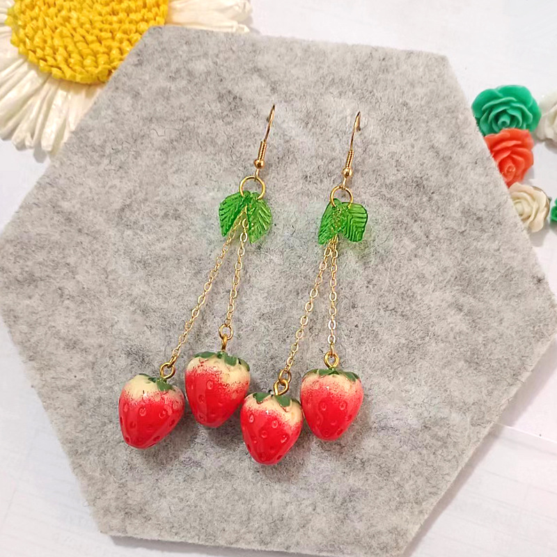 6g Weight Earrings, Necklace Classification 1 Piece, 1 Pair Quantity Daily, Street Occasion Resin Material Strawberry Pattern Women's Gender Fruit Design Cute, Sweet Style Cute Sweet Strawberry Resin Fruit Women's Earrings Necklace 2