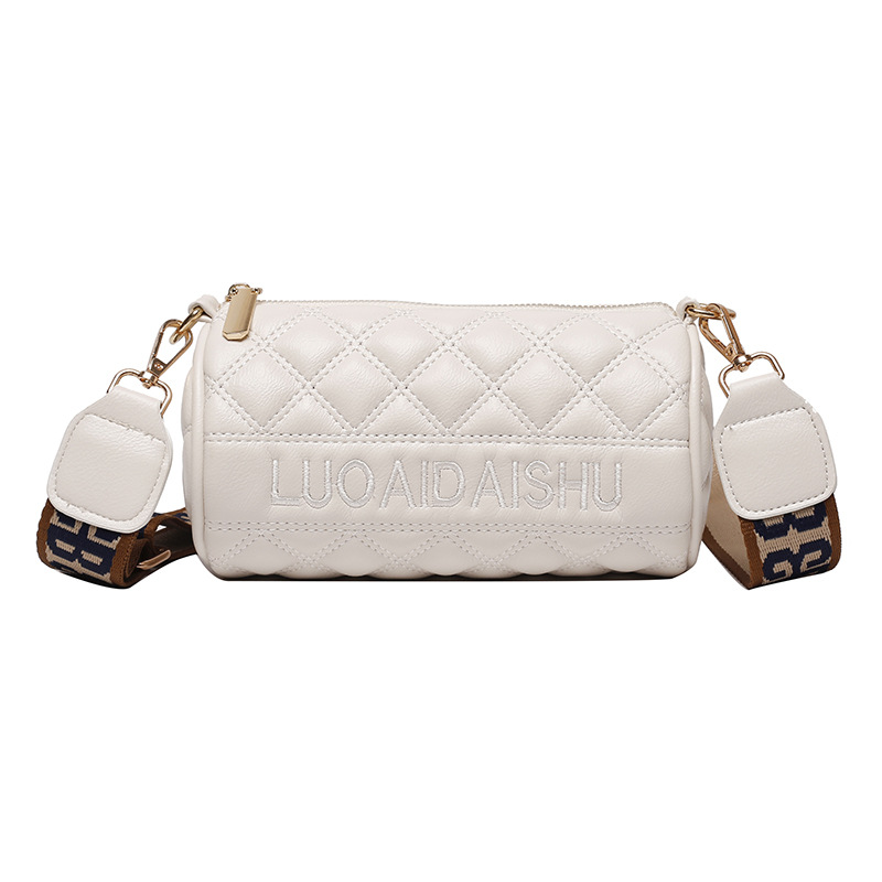 Women's Commuting Versatile Textured Crossbody With Wide Shoulder Strap, Spring New Diamond Embroidered Cylinder Bag In_voghion.com