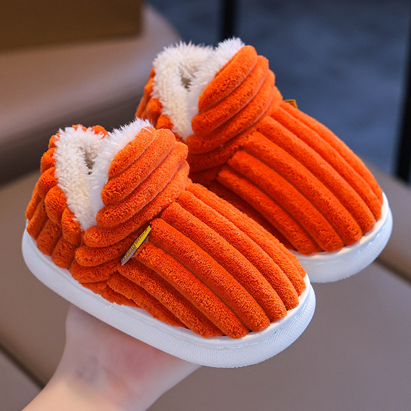 Zapatillas de algodón para niños en invierno para niños y niñas en el interior bolsas de pelo cálidas tacones de niños y medianos zapatos de algodón antideslizantes