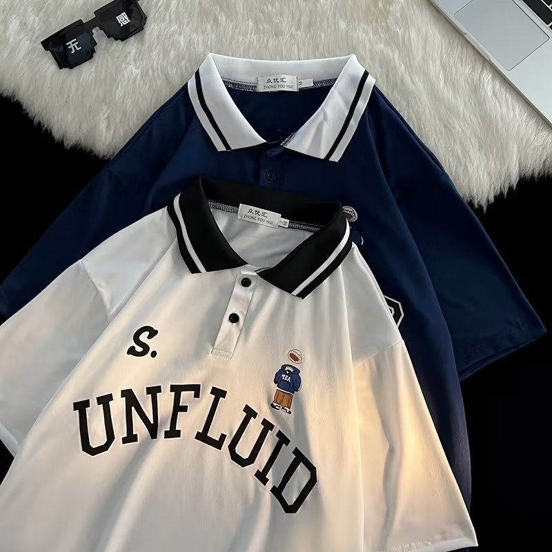 Camisa de polo americano camisa de verano de manga corta para hombre Ropa de moda japonesa de moda retro de alta calle suelta marca de moda superior