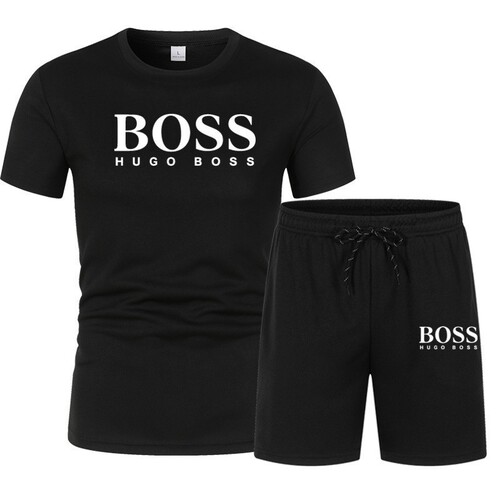 2025 Cross-border Summer New Mesh Short-sleeve T-shirt Men's Fashion Casual Sports Set Loose Men's Two-piece Set
