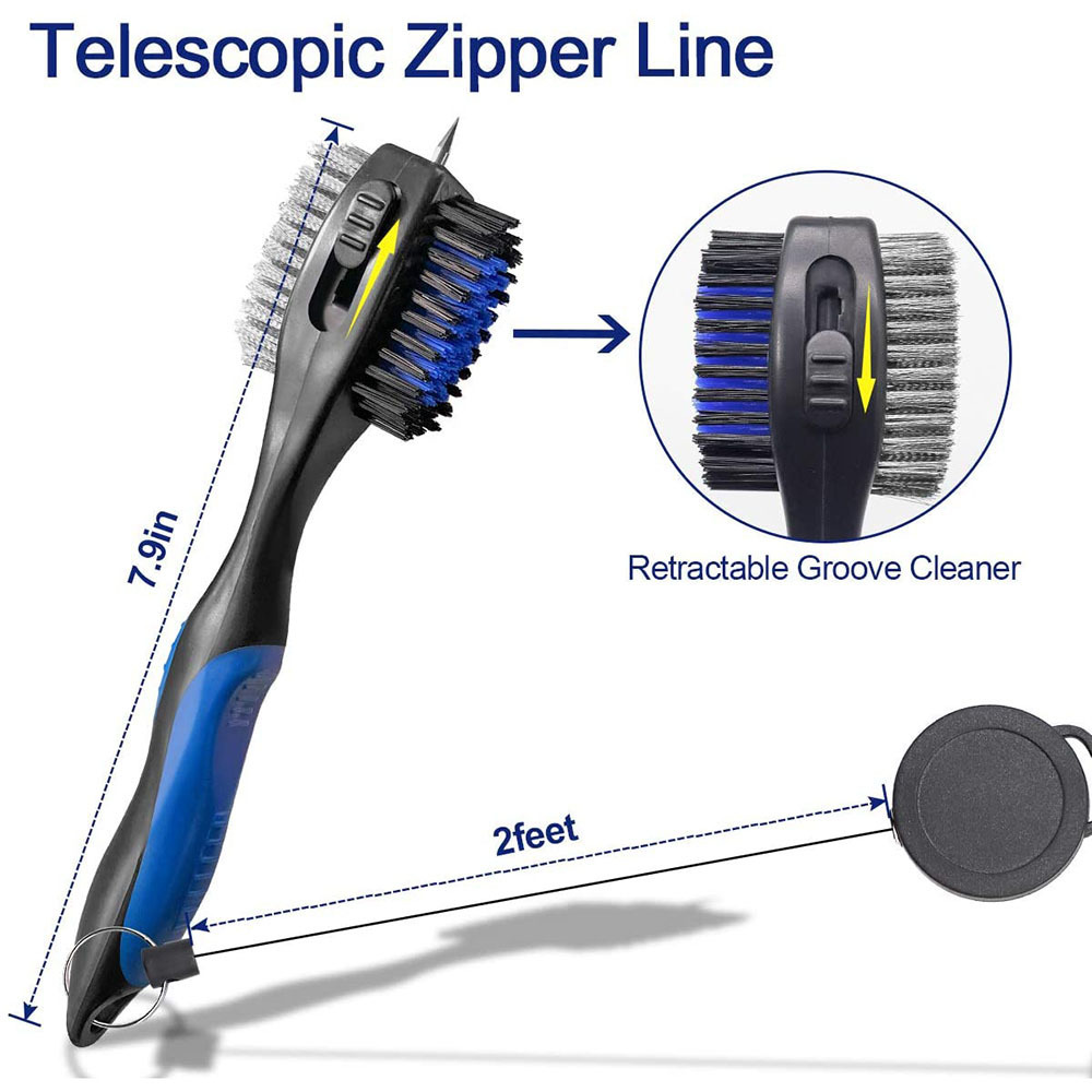 Golf Club de cepillo de limpieza de doble cara cepillo limpiador accesorios de limpieza kit con hebilla telescópica