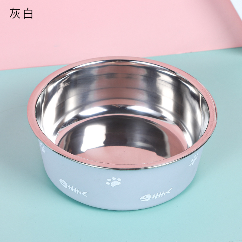 Recipiente de acero inoxidable antideslizante de plástico de doble capa Pet Bowl de succión transfronteriza tazón de acero inoxidable para perros tazón de comida para mascotas al por mayor