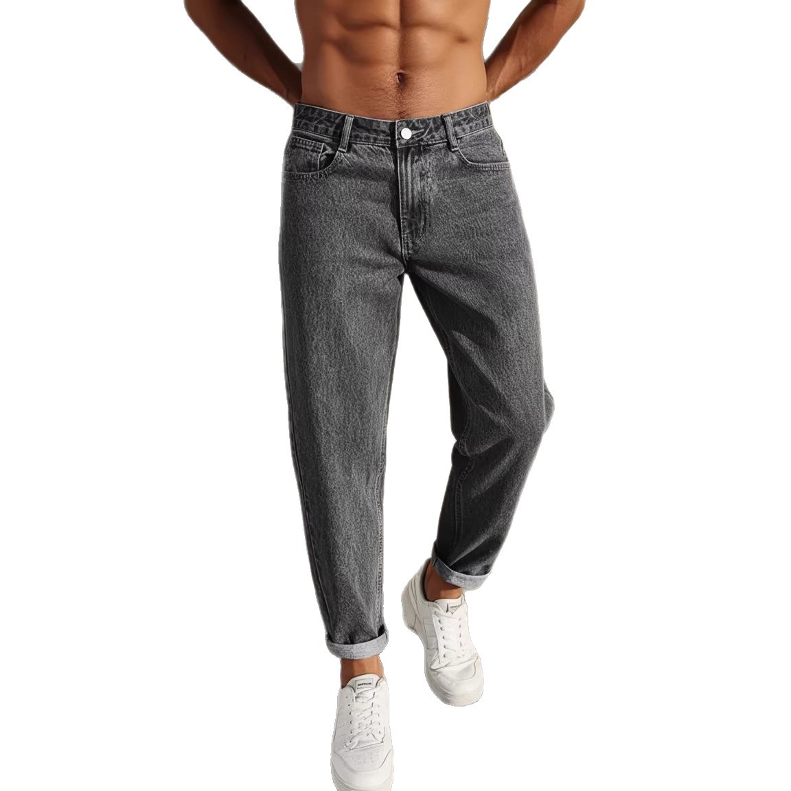 Jeans slim fit da uomo, classici pantaloni in denim a gamba dritta, look casual elegante, tessuto lavato in cotone di alta qualità_voghion.com