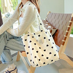 2024新款紋理愛心帆布包大容量結實文藝單肩背心包托特腋下小挎包