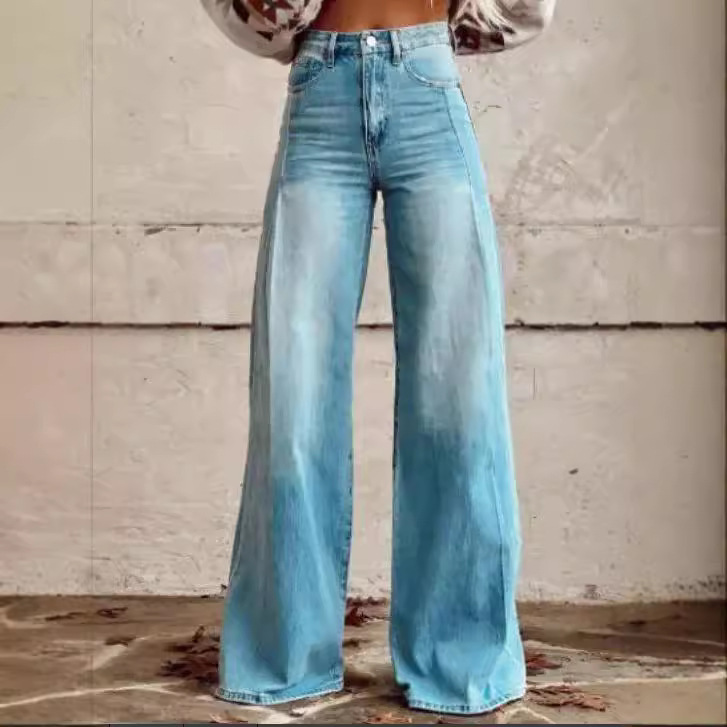 Explosive foreign trade cross-border AliExpress ebay European and American foreign trade plus size women's casual pants thin imitation jeans wide leg pants