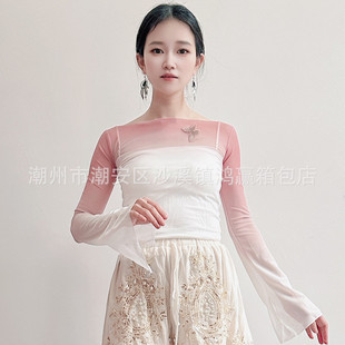 Belly Dance Clothing Tops 2025 New Sexy Mesh Trumpet Long-Sleeved Practice Clothes Oriental Dance Tops for Women
