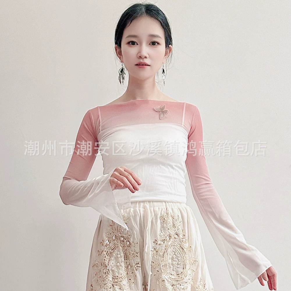 Топы для танца живота 2025, новые сексуальные сетчатые топы с длинными рукавами для тренировок, топы для восточных танцев для женщин