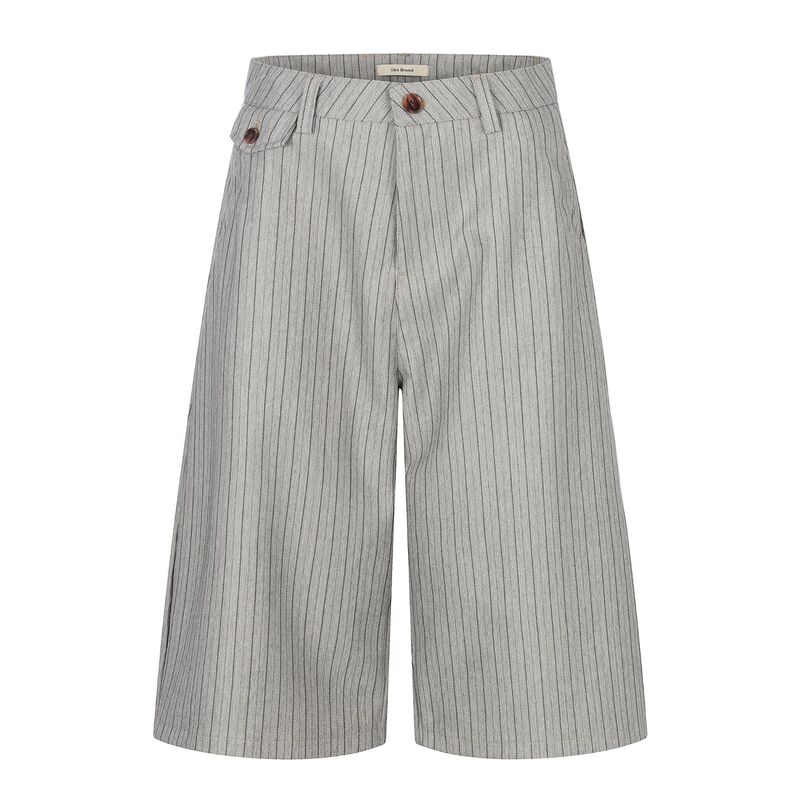 Yongfang American-Style Old Money Striped Cropped Suit Shorts for Men and Women, Loose Fit, Drapey, Casual Wide-Leg Trousers