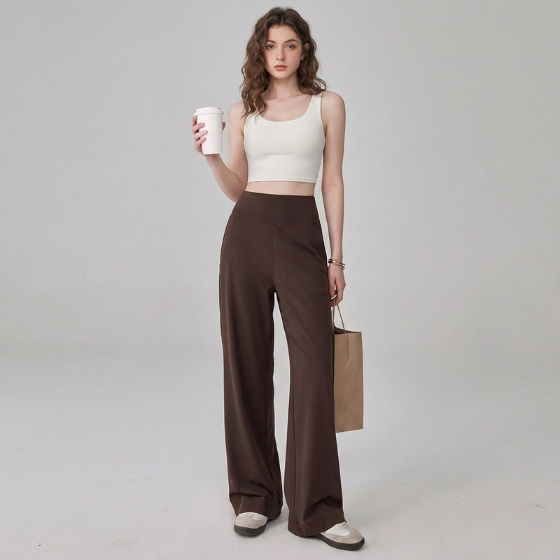 New Style Straight-Leg Fitness Flared Pants High-Waisted Yoga Pants with Back Waist Pockets Straight Loose Long Pants