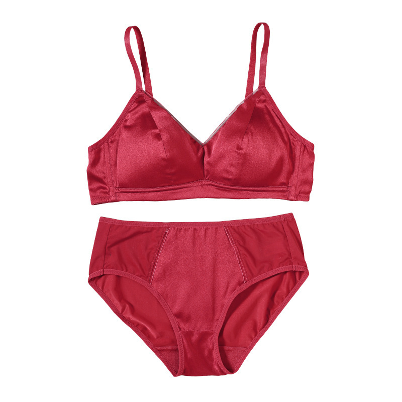 Benmingnian Big Red Silk Bra suit 19 Mm Mulberry Silk Rimless Comfortable Breathable Underwear Panties