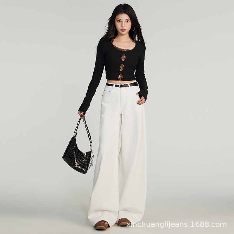 Source Factory Can Wholesale | 2026 New Spring Collection High-Waisted Wide-Leg Versatile Slimming White Women's Jeans