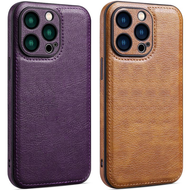 Light Luxury Suitable for Iphone17Promax Mobile Phone Case, High-End Leather Soft Case, Anti-Fall, Plain Leather Protective Cover for Apple 13