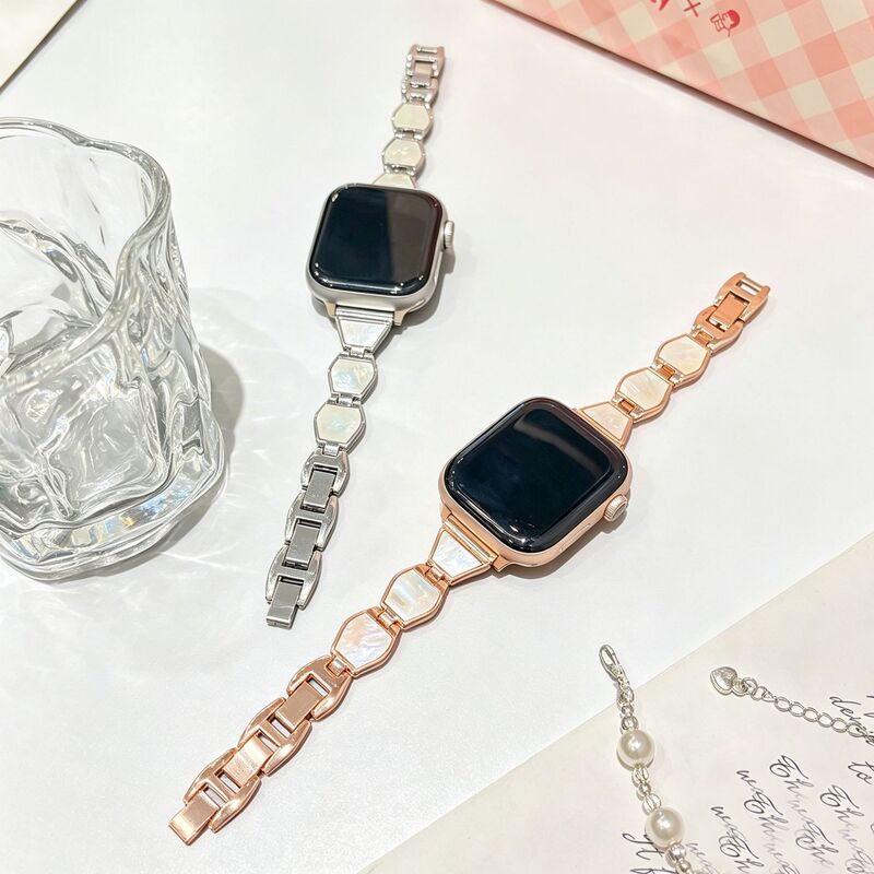 Luxury Mother-Of-Pearl Watch Strap Suitable for iWatch Fashionable Women's Apple Watch Metal S10 High-End S11
