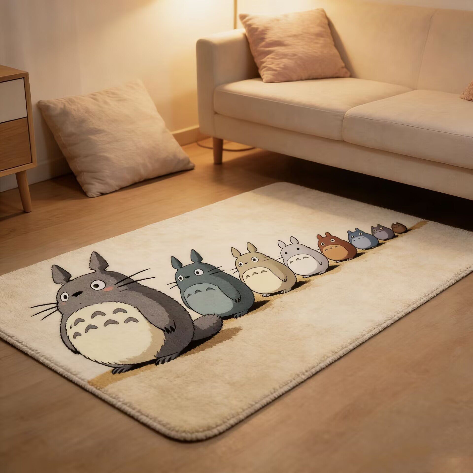 Cute Cartoon Totoro Imitation Cashmere Floor Mat, Living Room Sofa Coffee Table Floor Mat, Bedroom Bedside Mat, Non-Slip and Stain-Resistant Floor Mat
