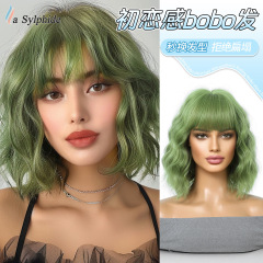 音楽祭前髪ボブショートカーリーヘアコーンパーマ肩丈cosシミュレーションウィッグ女性フルヘアスタイルハロウィン
