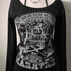 【40枚】黒の漫画柄長袖Tシャツ レディース 秋 アメリカンレトロデザイントップス