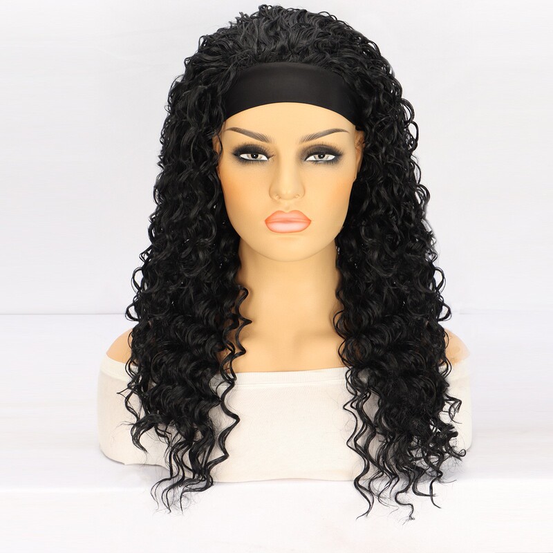 Cross-border Wig African Women Black Long Curly Hair Small Curly Hair Band Headset Ice Ribbon wigs Factory Outlet