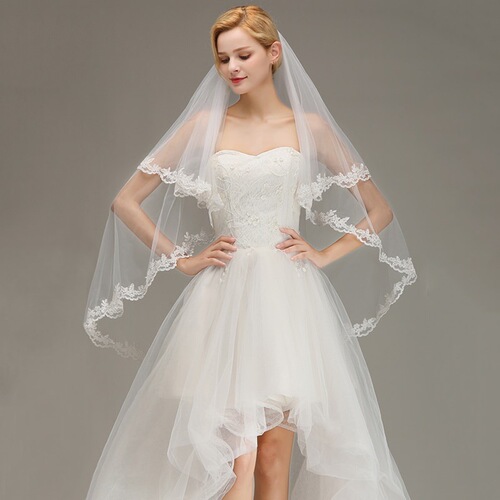  New Simple Wedding Veil White Short Lace Veil Ivory Cross-Border Bridal Headwear