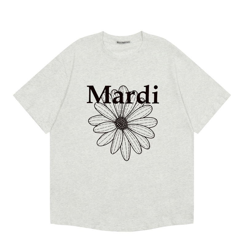 韓国マルディトレンディな半袖フラワープリントゴールドハイシルバー夏ラウンドネック純綿ルーズTシャツトップトレンディ|undefined