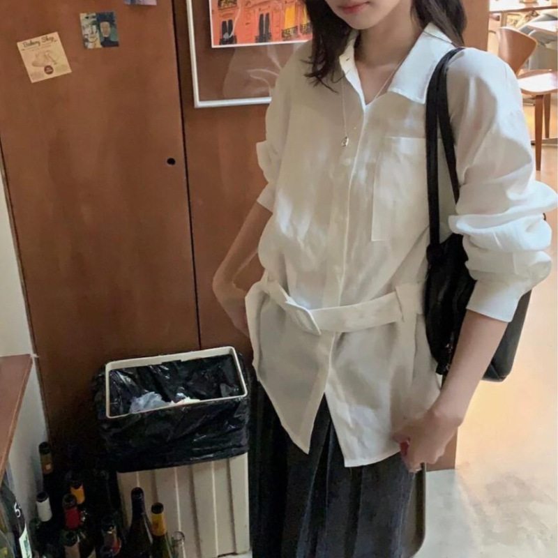 气质收腰韩系设计感衬衫春夏季宽松显瘦休闲女上衣配腰带|undefined