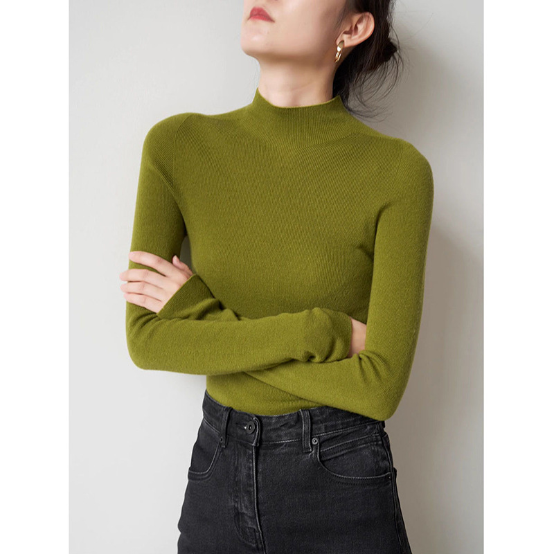 【160g】密织16针无缝一体通勤气质半高领羊毛针织衫女秋打底上衣