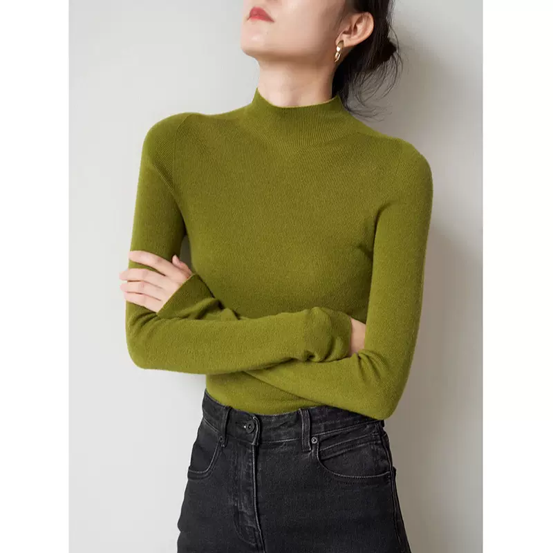 【160g】密织16针无缝一体通勤气质半高领羊毛针织衫女秋打底上衣