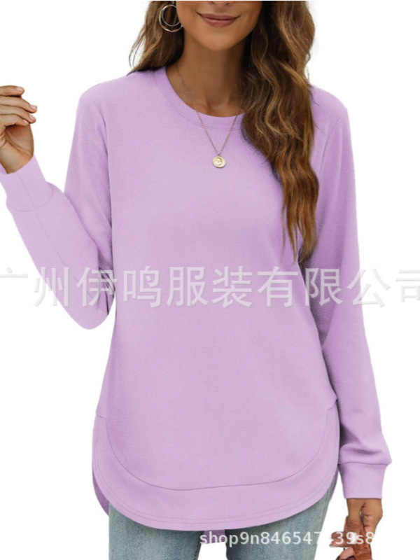 2025跨境欧美女装亚马逊秋冬新款圆领不规则下摆长袖宽松休闲女装|undefined