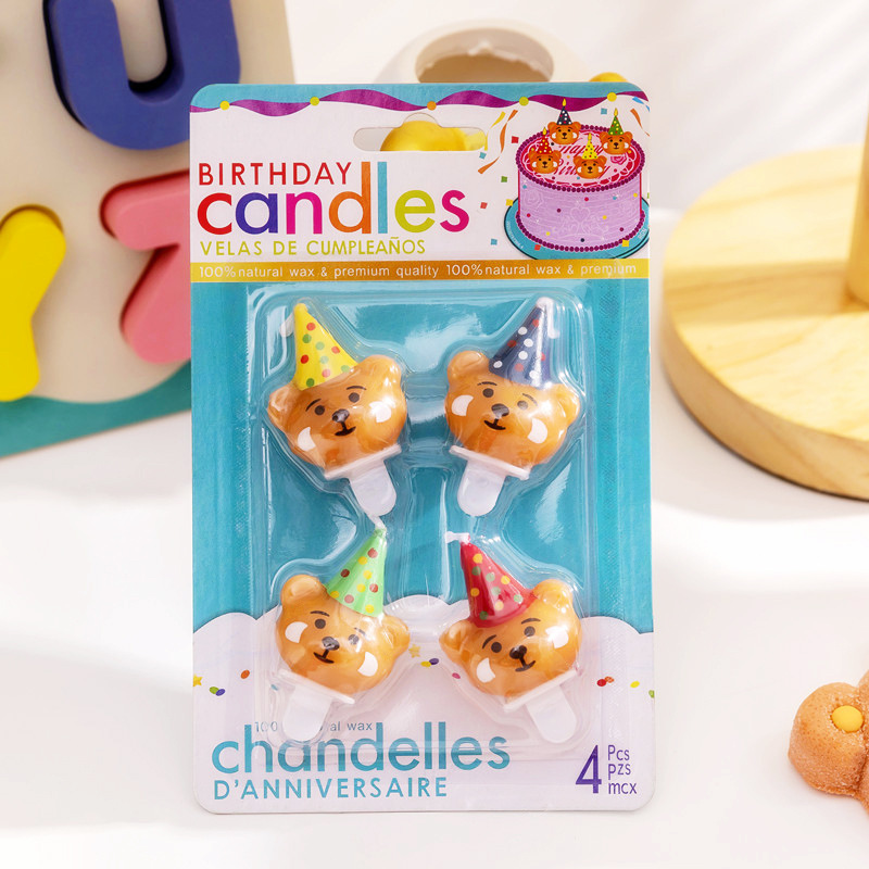 4个派对帽小熊蜡烛