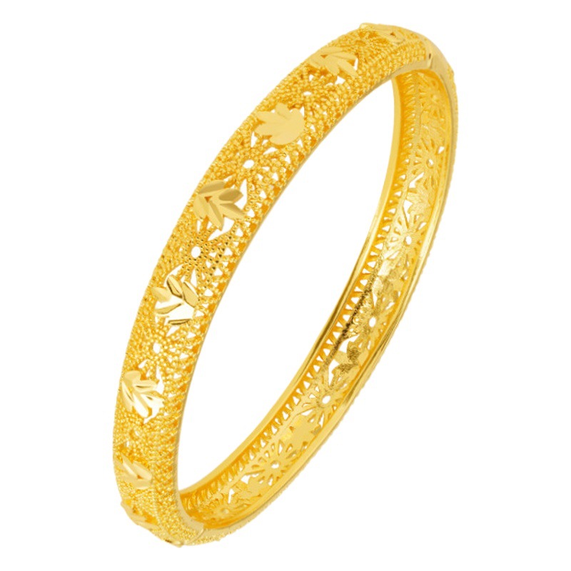 Oro hueco-hacia fuera pulsera de seda estilo Palacio aleación chapado en oro hebilla pulsera mujer boda retro tallado durante mucho tiempo no se desvanece