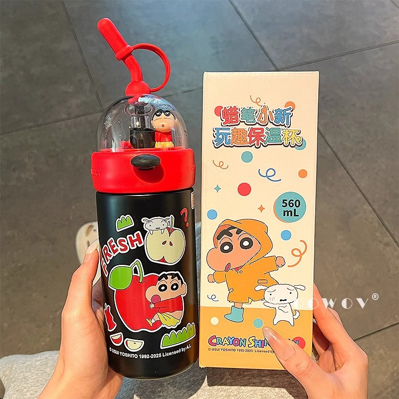Crayon Shin-chan lindo termo de tiro con pajita taza de agua de alto valor para estudiantes taza de oficina portátil de gran capacidad para niñas