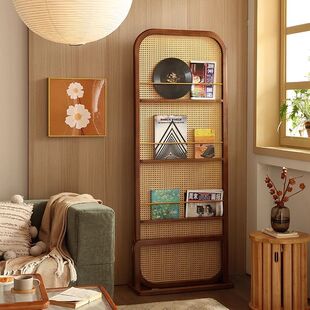 Chinese Retro Magazine Rack Partition Screen Porch Living Room Entrance Covering Door Removable Rattan Storage