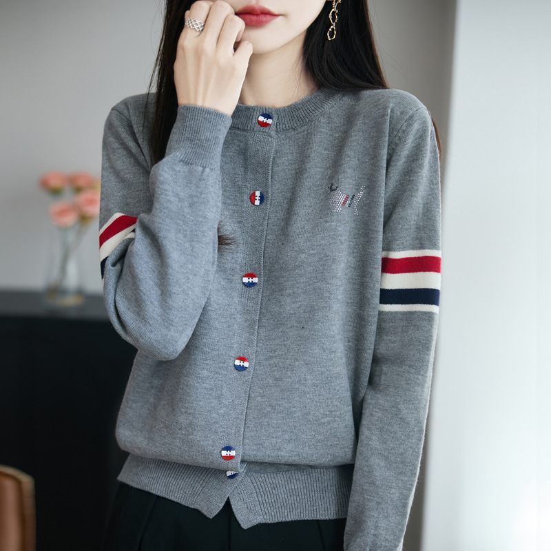 春秋季新款烫钻小狗图案纯色开衫针织衫女长袖百搭显瘦休闲时尚潮|undefined