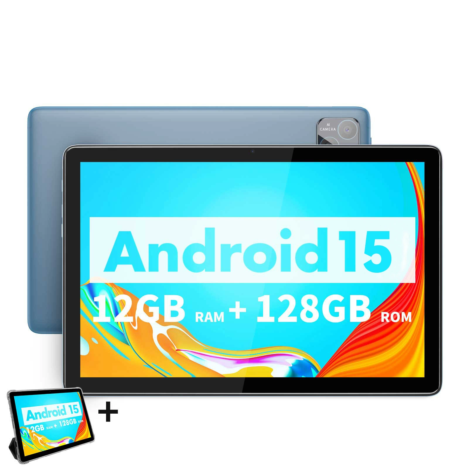 Планшет Android 15, 24 ГБ (расширение 6ГБ+18ГБ)+128ГБ, восьмиядерный, звонки 4G, серый/голубой