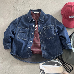 [Special Big Sale, Non-Refundable and Non-Exchangeable] Boys' Autumn and Winter Denim Long-Sleeved Shirts and Velvet Long-Sleeved Denim Tops