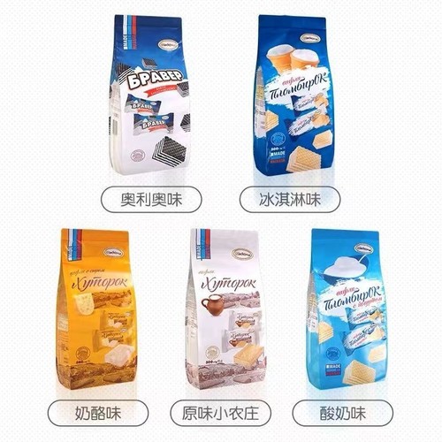 Russian wafer cookies imported Akont brand Philadelphia Dairy Farm Ice Cream Chocolate Cheese Snacks