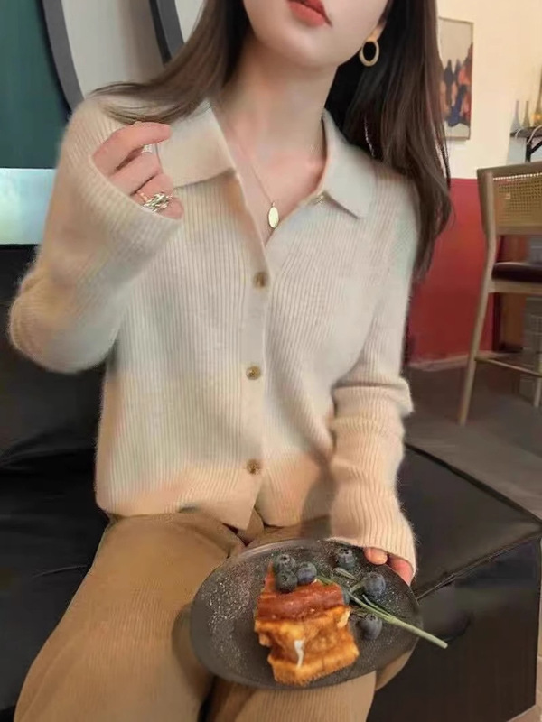 拉夏贝尔polo领100羊毛衫女秋冬修身长袖T恤小香风羊绒毛衣上衣|undefined