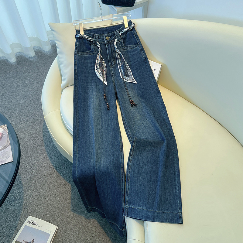 High-End Blue Wide-Leg Jeans for Women, Autumn and Winter 2025 New Style, Very Stylish, Slimming, Retro Straight-Leg Pants