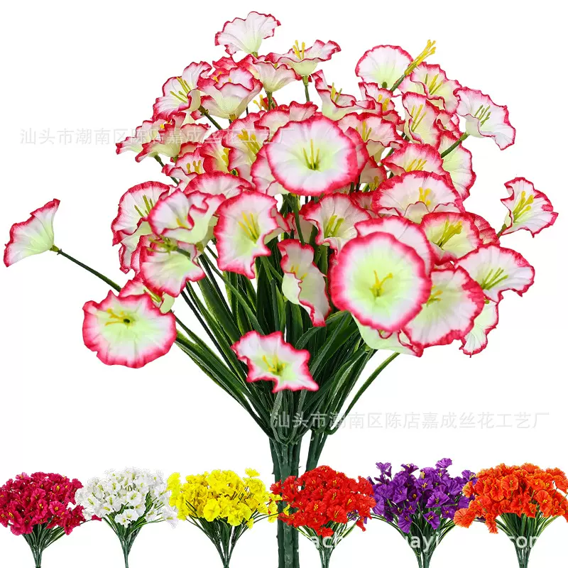 仿真花专供亚马逊春草紫罗兰蝴蝶兰丝印牵牛花绢布花 户外假花